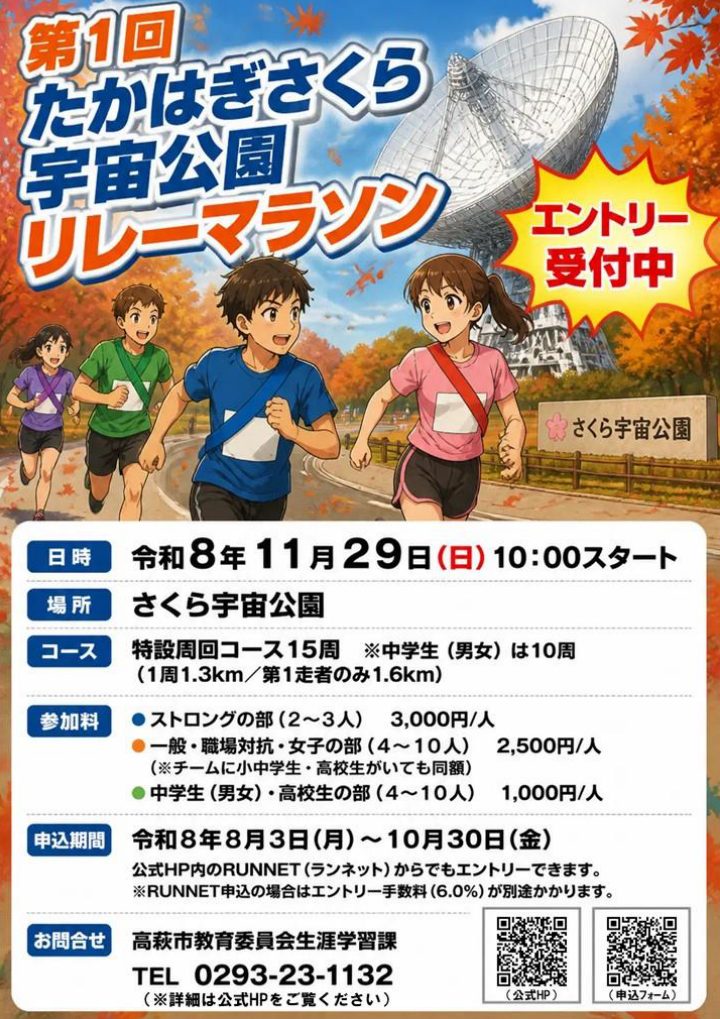 第1回 たかはぎ さくら宇宙公園リレーマラソン 参加者募集チラシ